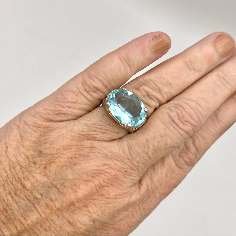 Silpada Retired Blue R2387 Cove Sterling Silver & Oval Aqua Glass Ring Size 7.5 - Picture 10 of 13